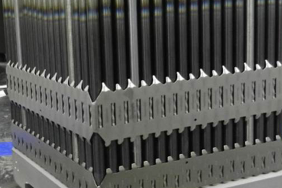 Photo of a fuel assembly  at a fabrication facility.