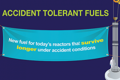 The words Accident Tolerant Fuels are on a banner next to a fuel assembly  