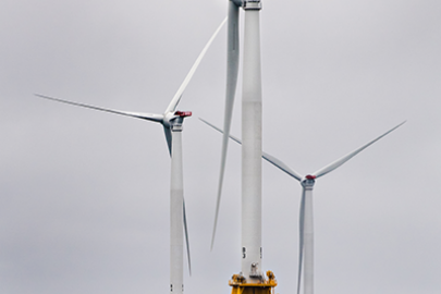 Heavy seas engulf the Block Island Wind Farm.