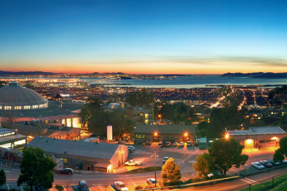 LBNL campus lit up at night.
