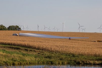 wind turbines in a field.