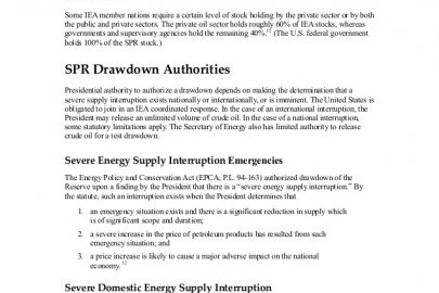 Energy Policy and Conservation Act's Statutory Authority for an SPR Drawdown