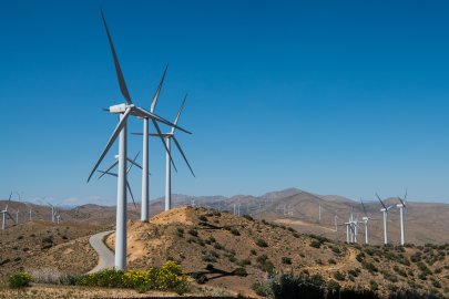 Wind turbines in the mountains.