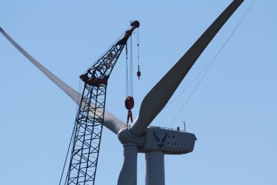 Wind turbine stationed at the U.S. Department of Defense’s Joint Base Cape Cod in Bourne, Massachusetts.