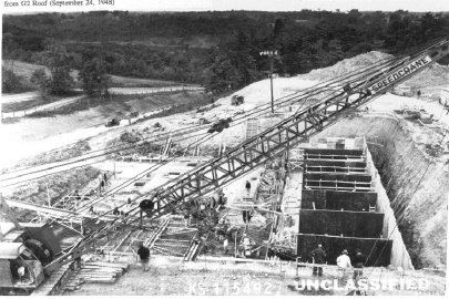 This 1948 photo shows construction of tank vaults at the former Separations Process Research Unit.