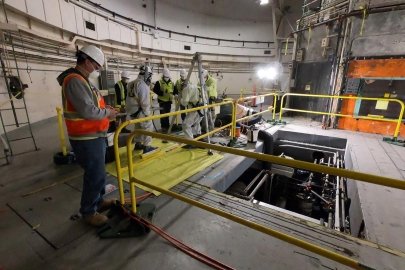 Crews from the U.S. Army Corp Engineers perform pre-demolition activities at the Livermore Pool Type Reactor at Lawrence Livermore National Laboratory.