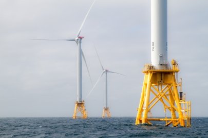 Heavy seas engulf the Block Island Wind Farm—the first U.S. offshore wind farm.