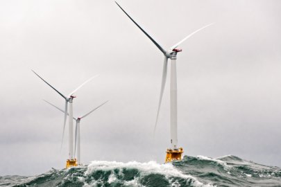 Heavy seas engulf the Block Island Wind Farm—the first U.S. offshore wind farm.