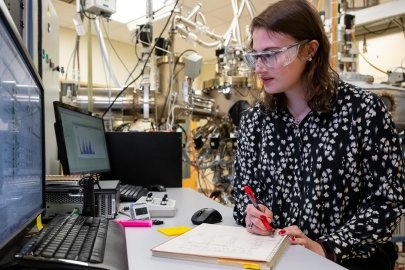 Katie Sautter is a postdoctoral researcher in Supratik Guha's lab at Argonne National Laboratory. She builds materials for quantum devices using a molecular beam epitaxy machine.