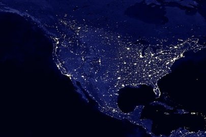 Aerial view of the united states at night. 