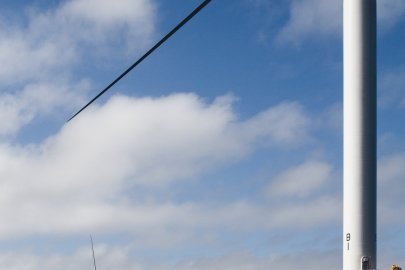 Offshore wind turbine at sea. 
