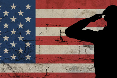 Veteran in front of an American flag