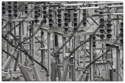 Close-up of a power grid station.