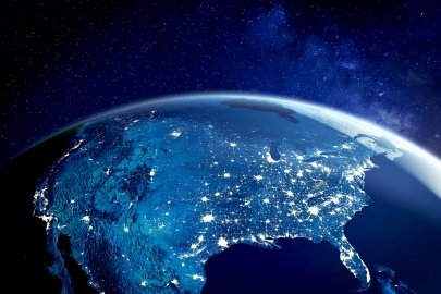 Illustration of North America from the perspective of space.  