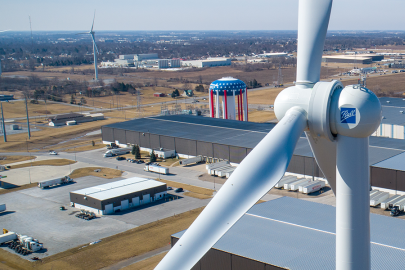 Close view of a distributed wind turbine.