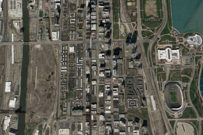 Researchers used a neighborhood in Chicago (seen here looking south) to improve understanding and quantification of climate effects on building energy use in cities and microclimate impacts that can occur from changes in urban design.