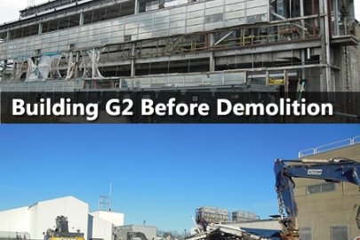Building G2 before and after demolition