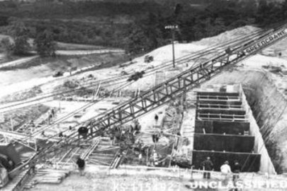 Building H2 in 1948, showing construction of tank vaults