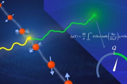 A material’s spins, depicted as red spheres, are probed by scattered neutrons. Applying an entanglement witness causes the neutrons to form a kind of quantum gauge capable of distinguishing between classical and quantum spin fluctuations.