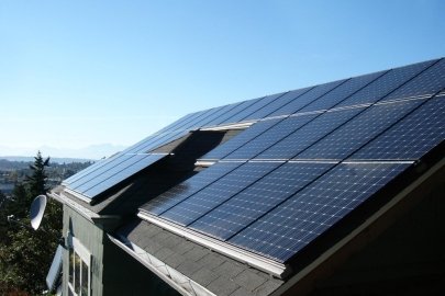 Single family house with solar panels on the roof