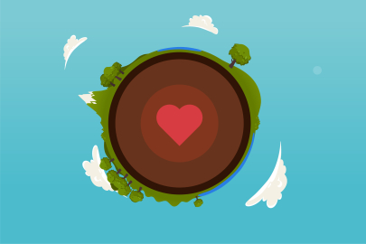 Illustration of a cross section of the earth with a heart at the center where the core would normally be.