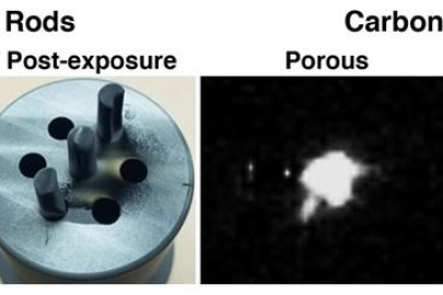Ablation of three types of carbon studied in DIII-D experiments: graphite, porous, and glassy. All three samples erode with different characteristics when exposed to the high temperature fusion plasma.