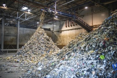 A variety of plastics being processed for recycling.