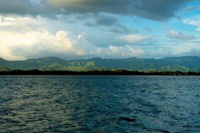 Ocean with an island in the background.