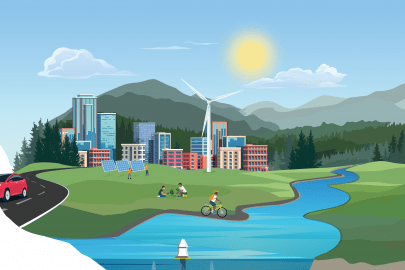 Illustration of a clean energy powered city.