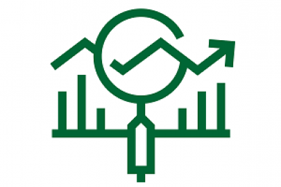 a graphic showing a magnifying glass looking at a graph