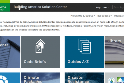 Screenshot of the home page of the Building America Solution Center.