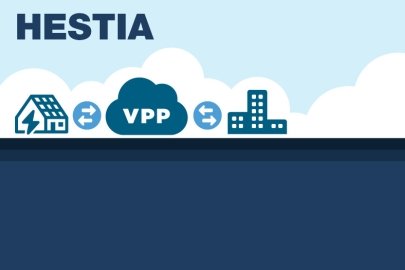 a graphic announcing conditional commitment to Sunnova for Project Hestia with a cloudlike graphic representing the virtual power plant