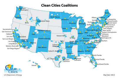 screenshot of the Clean Cities Coalition Network map