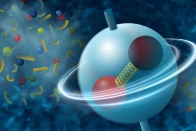 New data show that local fluctuations in the nuclear strong force in a hot soup of quarks and gluons (background) may influence the spin orientation of particles called phi mesons, a quark-antiquark pair held together by the strong force (foreground).