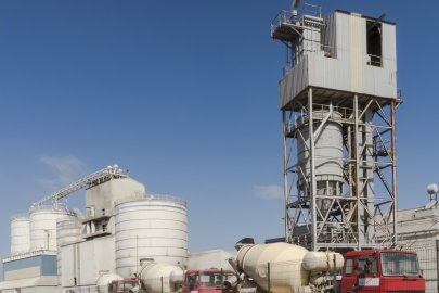Cement facility with trucks outside