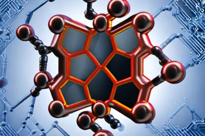 An AI-generated image representing atoms and artificial neural networks.