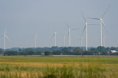 Wind turbines on the horizon. 