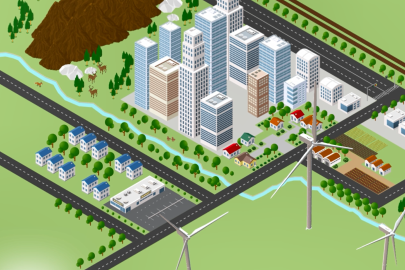 Illustration of a clean energy powered city.