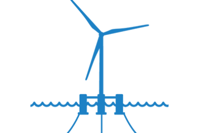 An icon of a wind turbine floating in water.