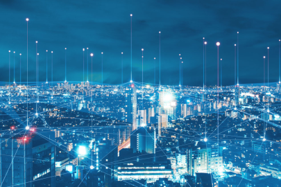 An abstract landscape photo of a city representing a modernized grid.