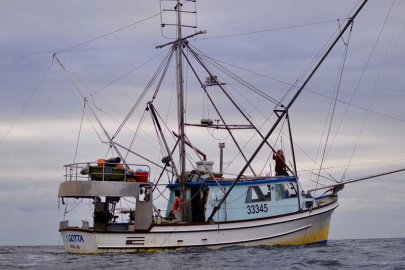 A 46-foot commercial fishing boat named I Gotta cruises the waters outside of Sitka, Alaska.
