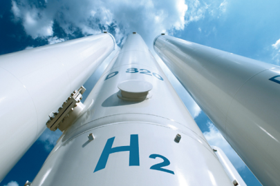 Hydrogen tanks with clear blue sky in the background