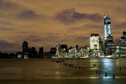 A city at night with partial blackout.