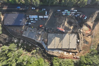 A large building under construction, seen from above
