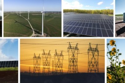 Transmission lines across grassy plains