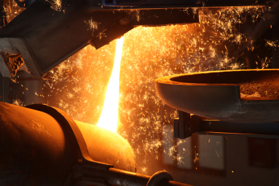 A glowing molten metal