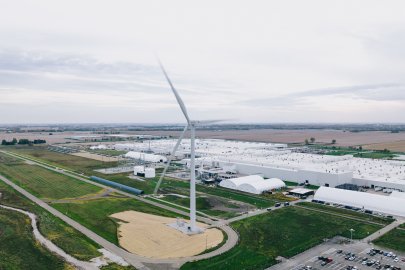 Wind turbine at a power plant