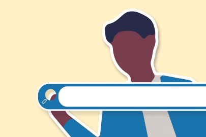 Illustration of a man with a search bar in front of him