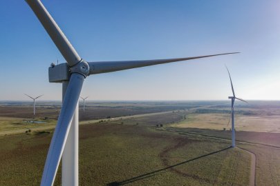 Two wind turbines in new mexico wind farm. 