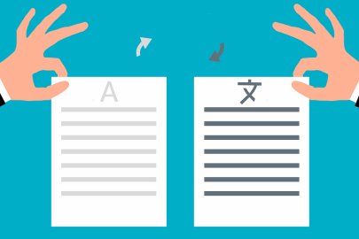 Two hands, each holding a sheet of paper, with arrows pointing between them in a circular manner